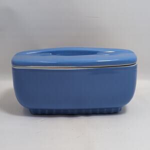 Vintage Montgomery Ward Hall China Co Blue Refrigerator Dish & Lid 5119 7"